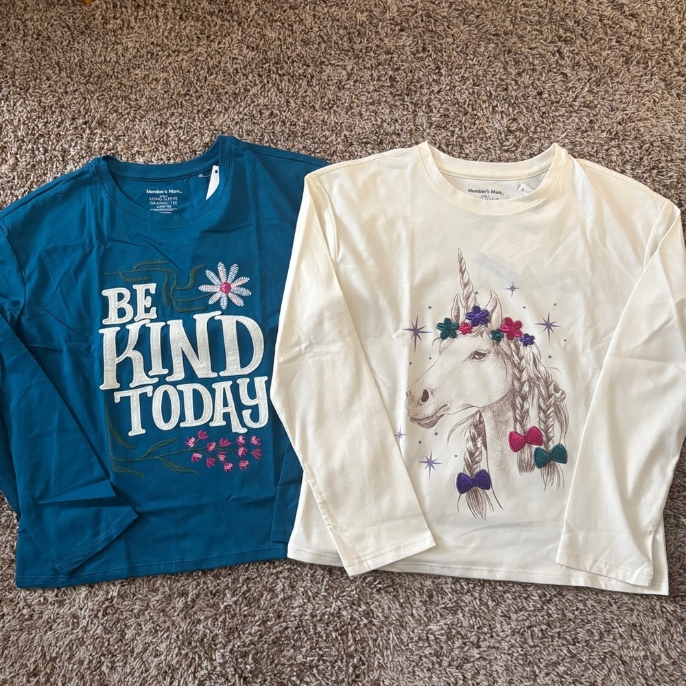 Kids Long Sleeve Tees - Be Kind Today & Unicorn Print